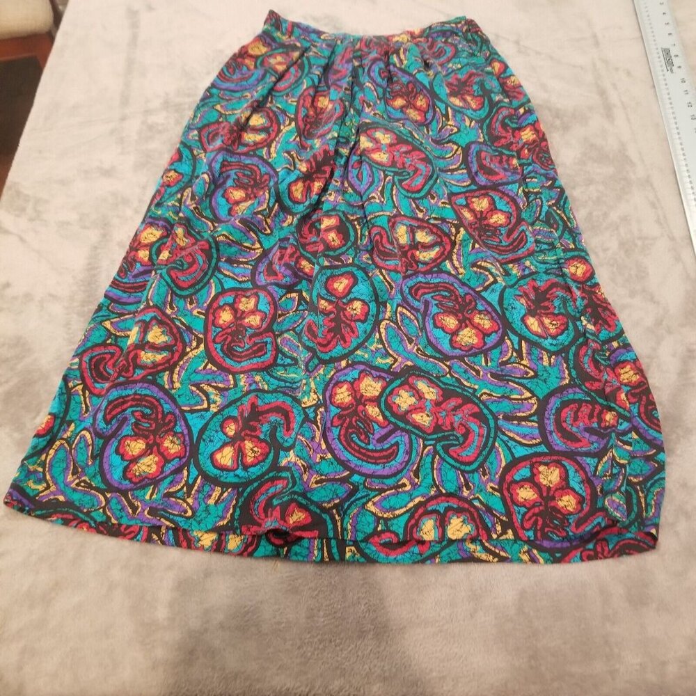 UMI Collections By Anne Crimmins Women's Size 6 Silk A-Line Midi Skirt Colorful